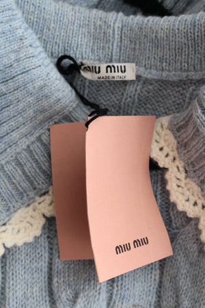 Miu Miu Crochet-Trimmed Cable Knit Wool Sweater
