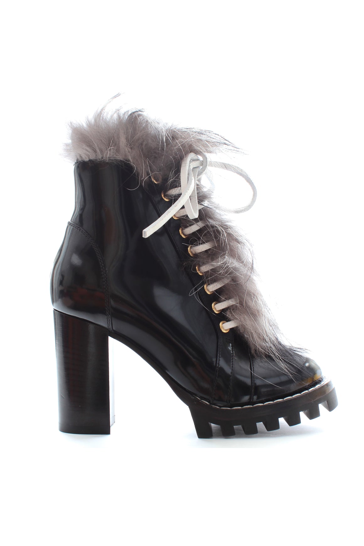Louis Vuitton Fur Patent Leather Star Trail Ankle Boots