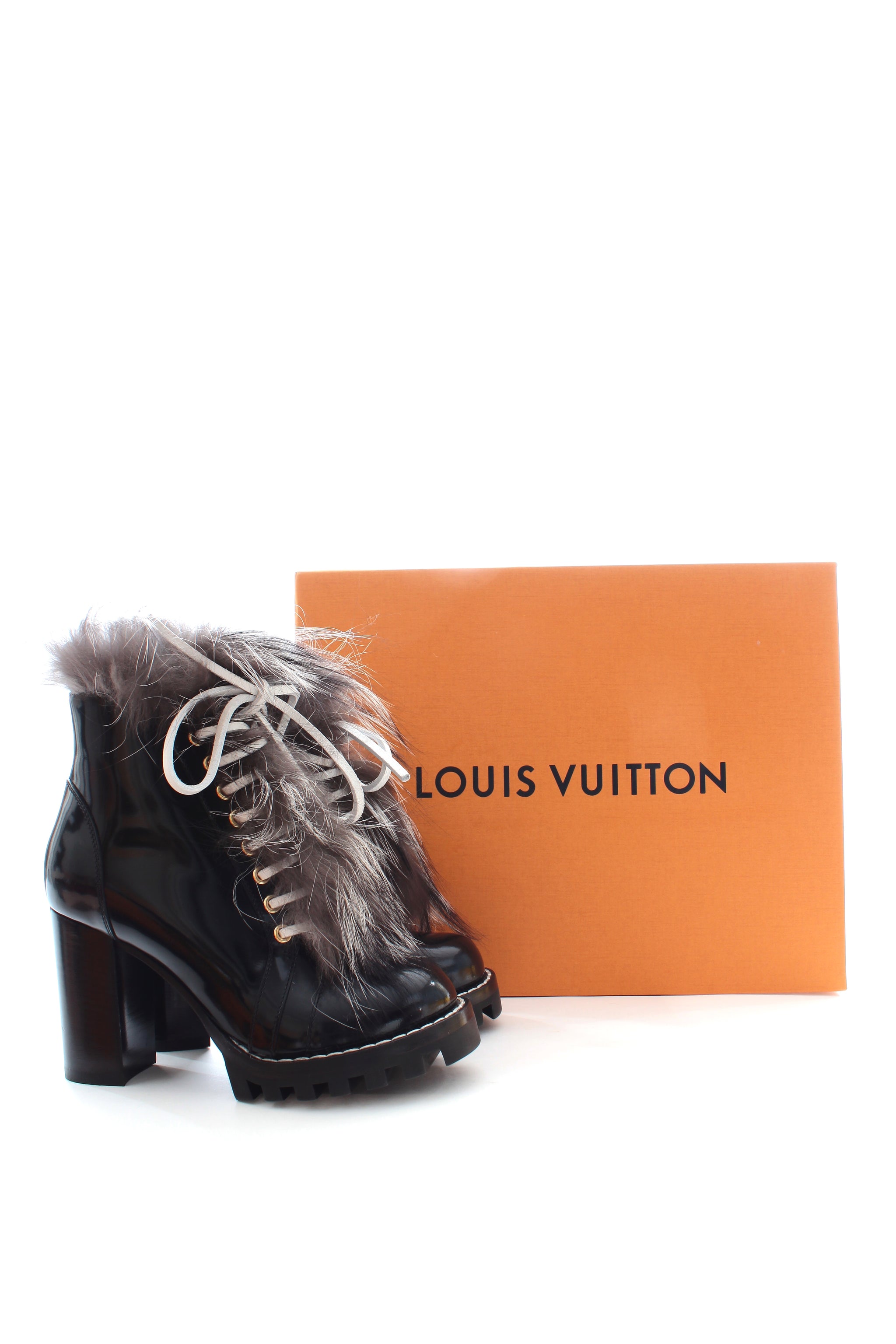 Louis Vuitton Fur Patent Leather Star Trail Ankle Boots - Closet Upgrade