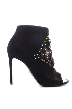 Louis Vuitton Dark Muse Embellished Suede Open Toe Ankle Boots