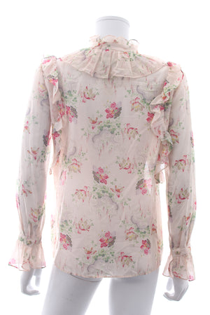 Vilshenko Ruffled Floral Printed Cotton-Silk Blouse