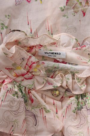 Vilshenko Ruffled Floral Printed Cotton-Silk Blouse