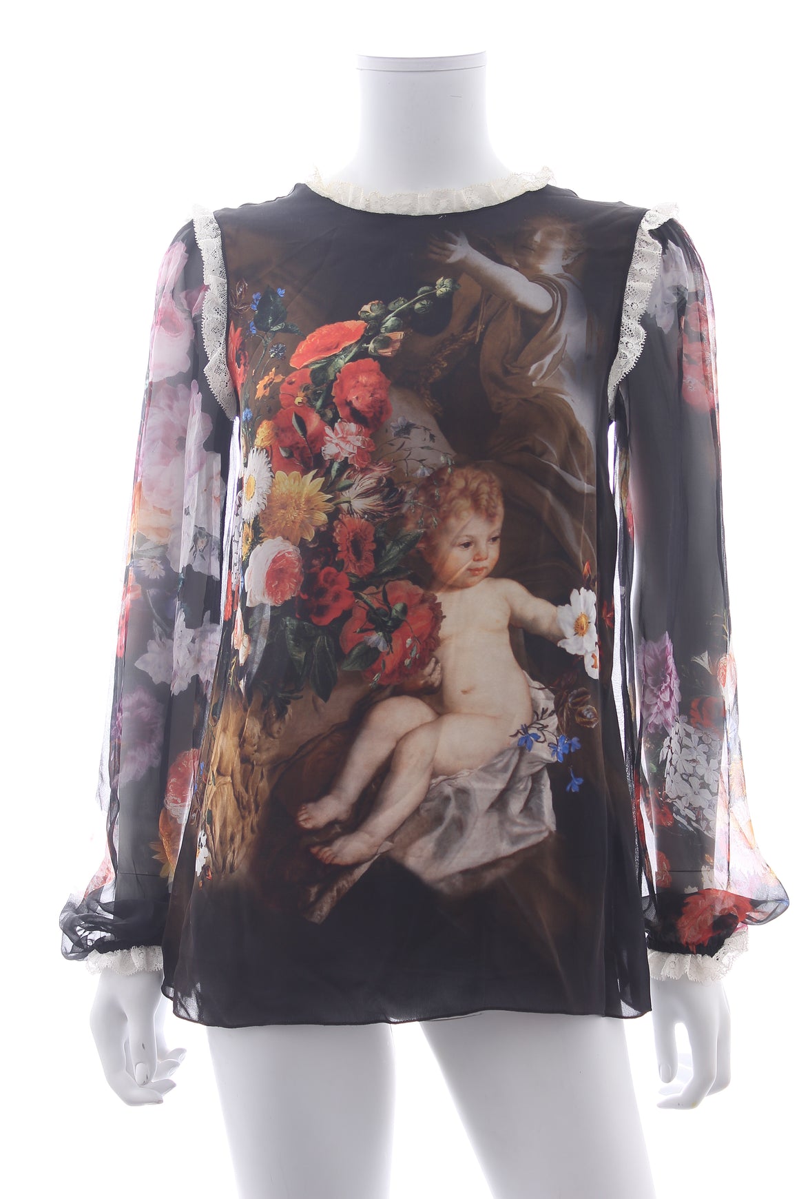 Dolce & Gabbana Cherub Printed Silk Blouse