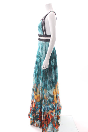 Elie Saab Sequin-Embellished Printed Silk-Chiffon Gown
