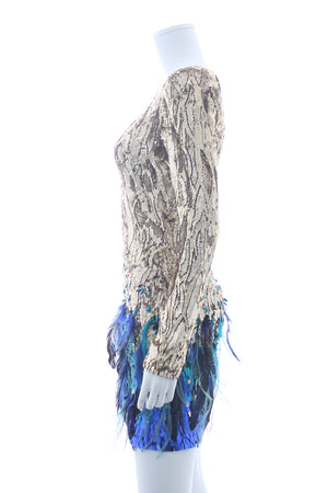 Matthew Williamson Liquid Sequin-Embellished Feathered Silk Mini Party Dress