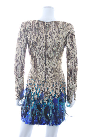 Matthew Williamson Liquid Sequin-Embellished Feathered Silk Mini Party Dress