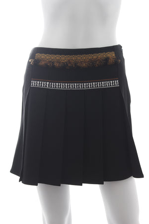 Etro Embroidered Pleated Crepe Mini Skirt