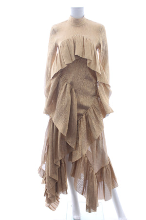 Petar Petrov 'Donna' Metallic Ruffled Silk Dress