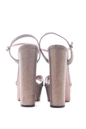 Gucci Claudie Iridescent Cracked Leather Horsebit Platform Sandals