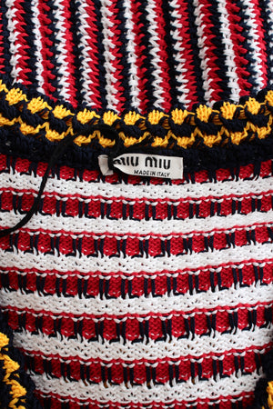 Miu Miu Crochet Cotton Stripe Mini Dress