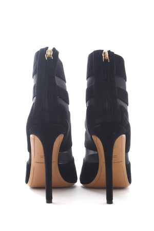 Alexandre Vauthier Mesh-Panelled Suede Open-Toe Ankle Boots