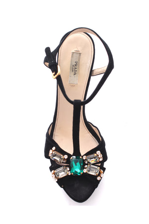 Prada Crystal Embellished Suede Sandals