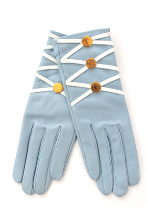 Hermes Lace Up Button-Embellished Leather Gloves