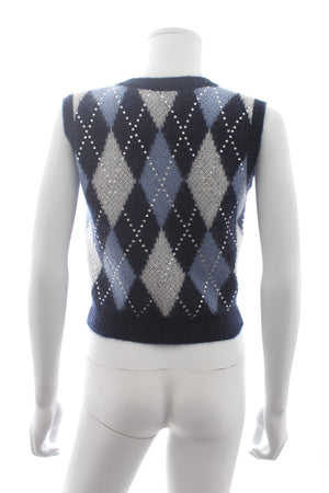 Alessandra Rich Argyle Crystal-Embellished Mohair-Blend Cropped Sweater