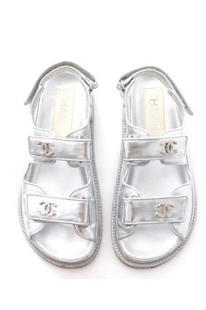 Chanel Dad Sandals in Laminated Calfskin with Star CC Logo - Special Edition