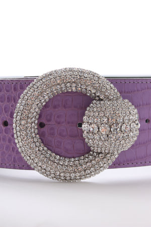 Alessandra Rich Crystal-Embellished Buckle Embossed-Leather Belt