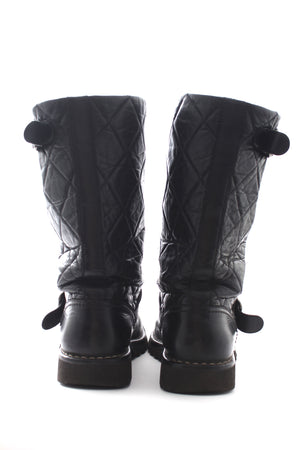 Chanel Buckled Quilted Leather Biker Boots