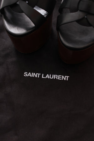 Saint Laurent Tribute Woven Leather Platform Sandals - Current Season