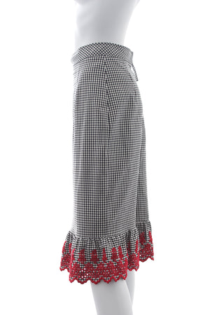 Altuzarra Embroidered-Hem Gingham Cotton Skirt