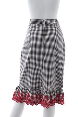 Altuzarra Embroidered-Hem Gingham Cotton Skirt