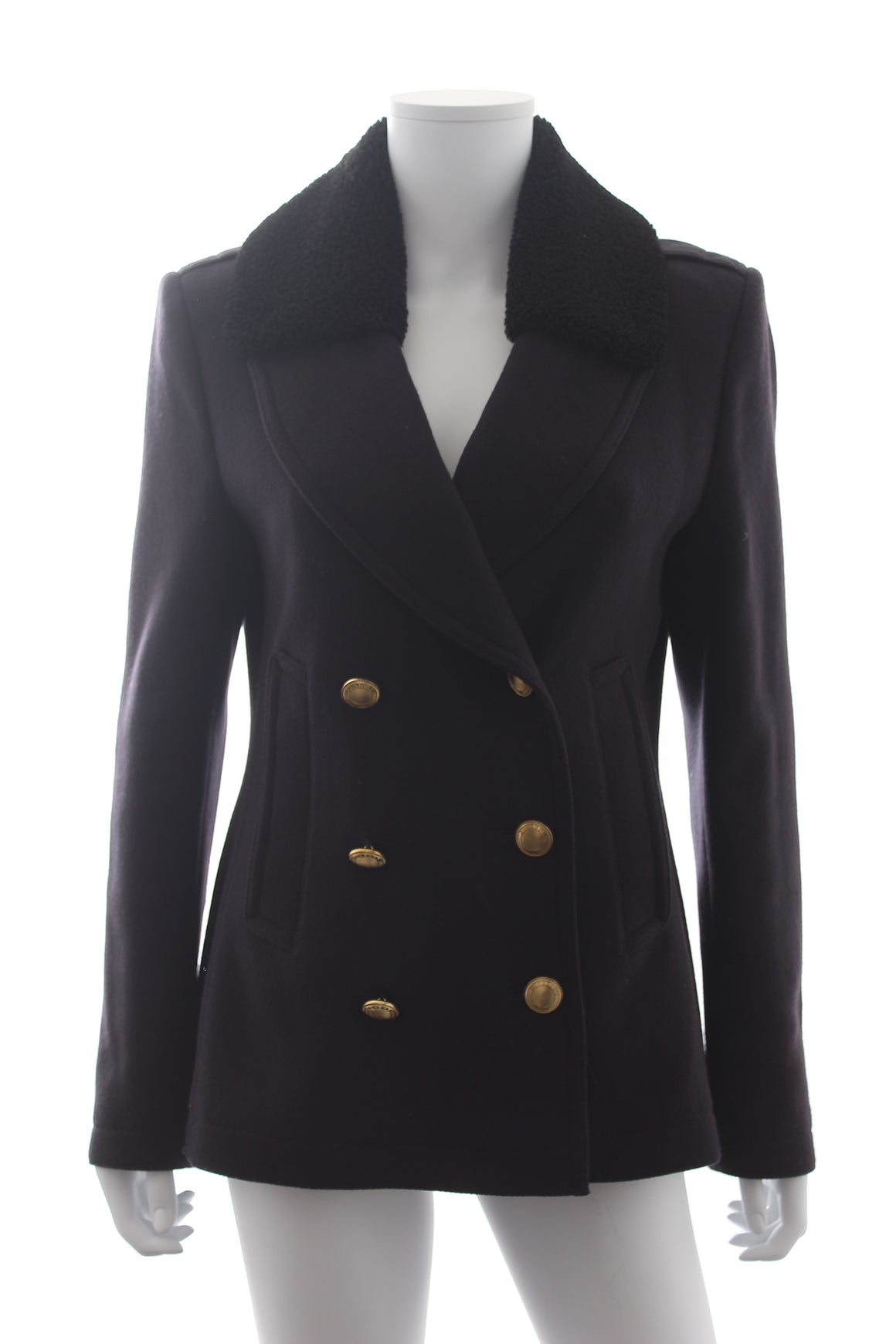 Burberry Shearling-Collar Double-Breasted Wool-Blend Jacket