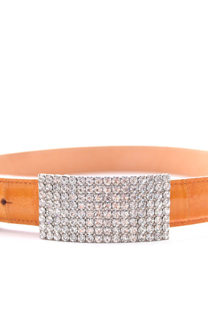 Alessandra Rich Crystal Buckle Leather Belt