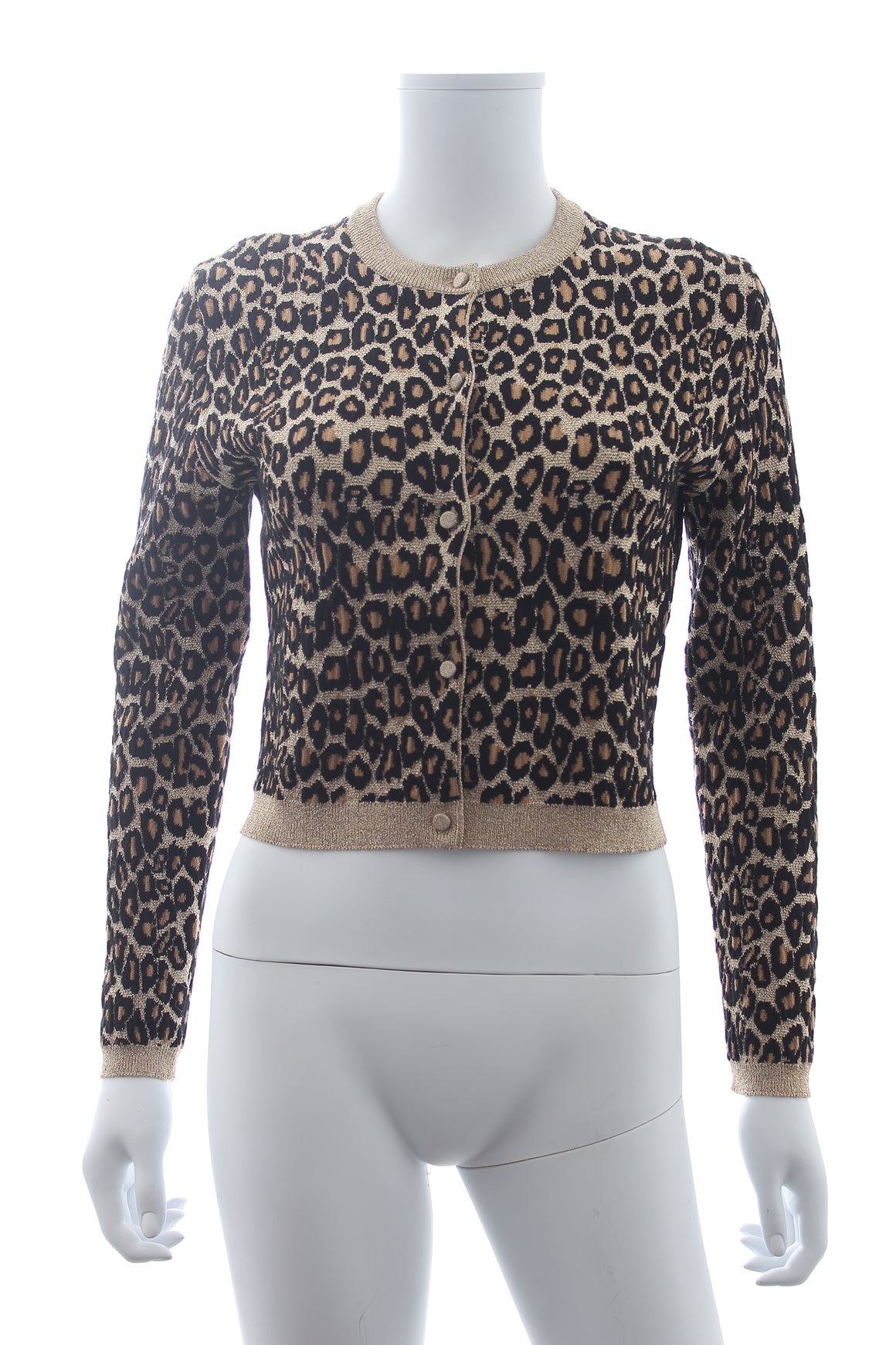 Miu Miu Leopard Metallic Wool-Stretch Cardigan