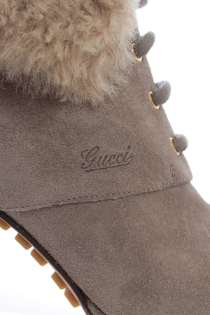 Gucci Anett Shearling Lace-Up Platform Ankle Boots