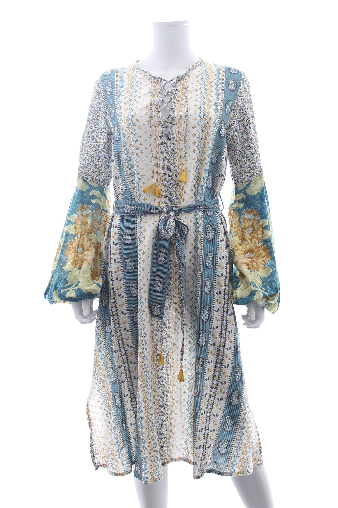 D'Ascoli Paisley Printed Cotton Tie-Waist Dress