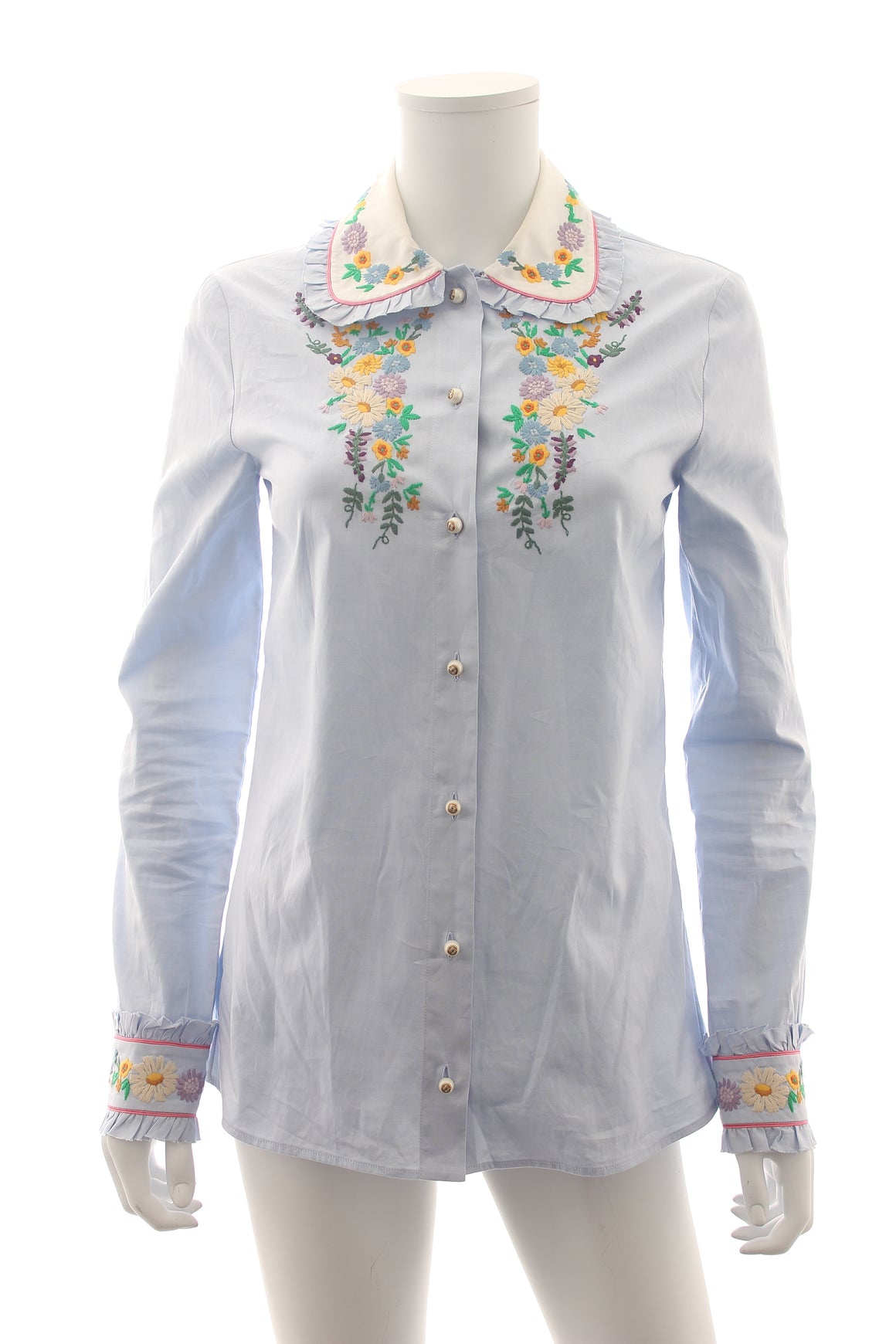 Gucci Floral-Embroidered Cotton Blouse