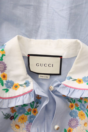 Gucci Floral-Embroidered Cotton Blouse