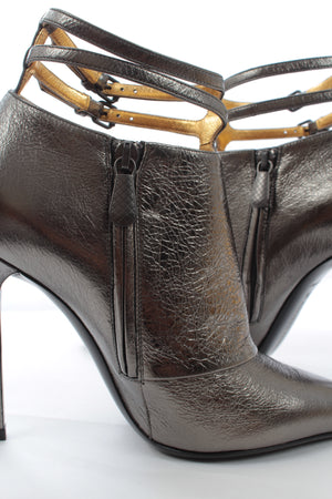 Bottega Veneta Metallic Textured Leather Ankle Boots