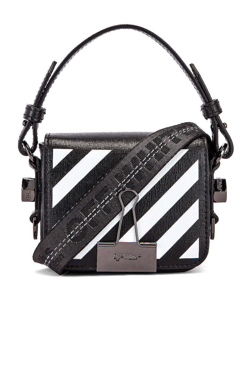 OFF-WHITE Binder Clip Bag Diag Baby White Black in Saffiano Leather with  Silver-tone - US