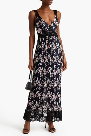 Paco Rabanne Lace-Trimmed Floral Pleated Midi Dress