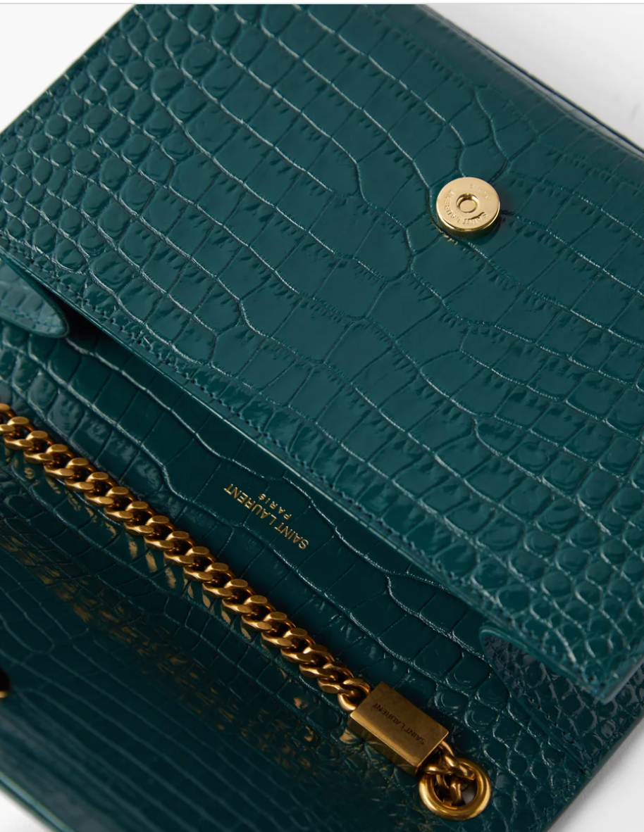 Saint Laurent Uptown Ysl-plaque Croc-effect Leather Pouch in Green
