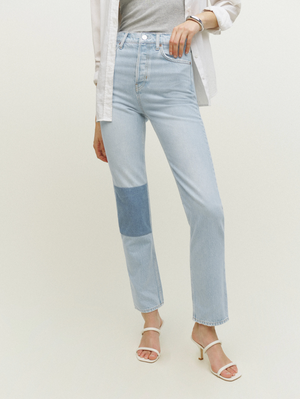 Reformation The Cynthia Patch High Rise Straight Jeans