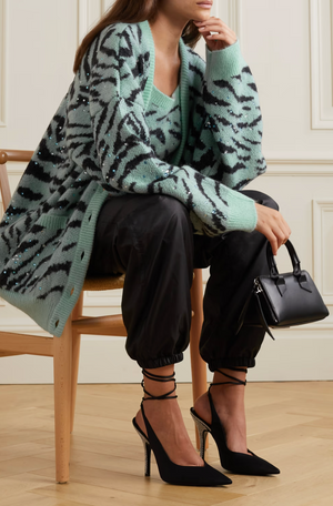 Alessandra Rich Zebra Intarsia Wool-Blend Cardigan