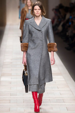 Fendi Mink-Trimmed Chevron Wool Tailored Coat - Runway Collection