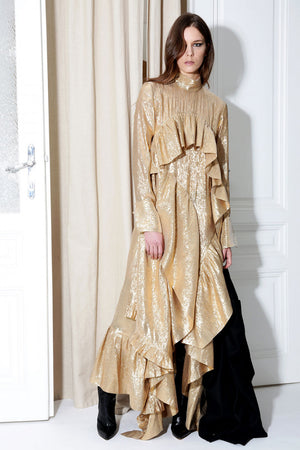 Petar Petrov 'Donna' Metallic Ruffled Silk Dress