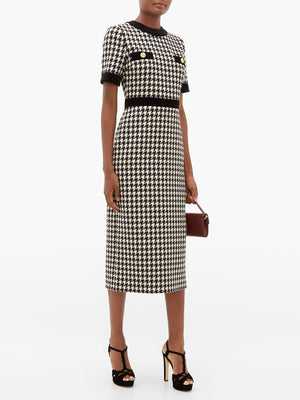 Gucci Houndstooth Wool-Blend Dress with Cape - Editorial Piece