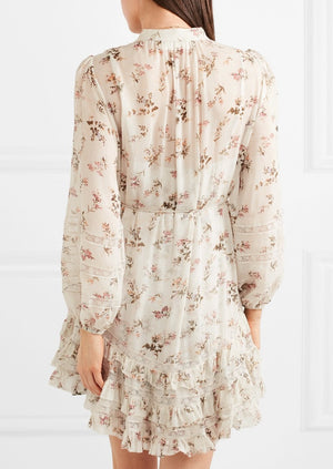 Zimmermann Whitewave Floral Printed Lace Panelled Georgette Mini Dress